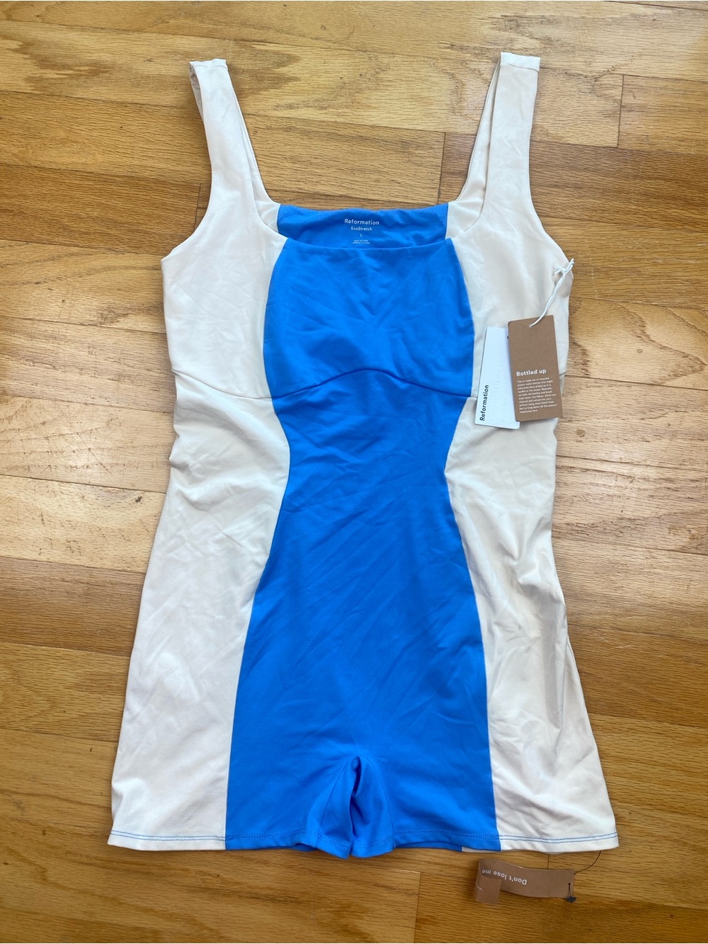 Reformation Adelyn Ecostretch Jumpsuit | Granada Sky / Almond | Large